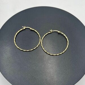 Designer Signed 14k 585 Yellow Gold Twisted Hoop Earrings 40mm, 2.1 grams